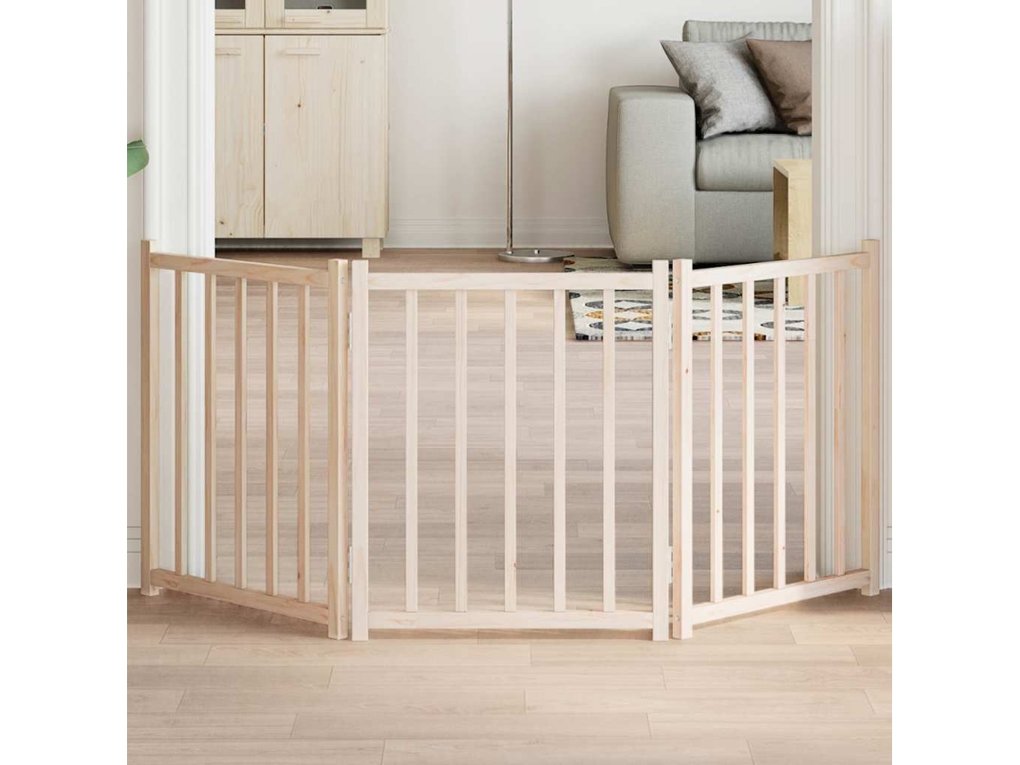 Vidaxl Portão P/ Cães Dobrável 3 Painéis 150 Cm Madeira Abeto Maciça