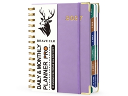 2027-english A5 Spiral Notebook Purple, 160-pages, Daily Planner For Work, Fitness Goals