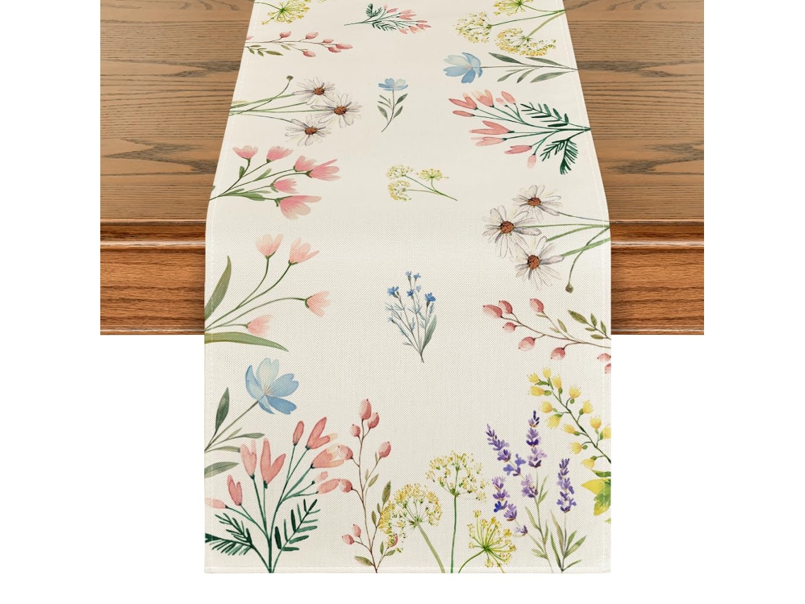 Caminho Mesa Floral – Passadeira Mesa – Individual Mesa – Linho – Bege – 33×180 Cm