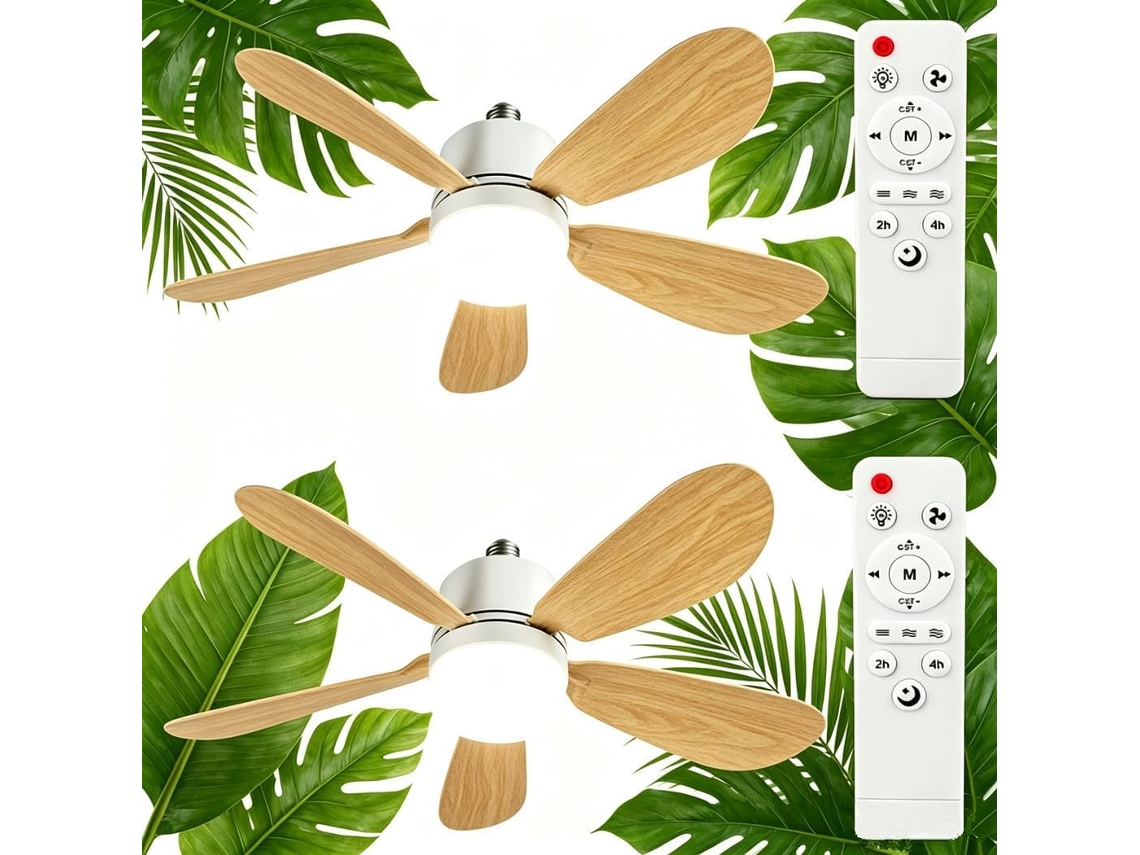 Conjunto De 2 Ventiladores De Teto Com Luz E, 40w, Timer, 5 Pás