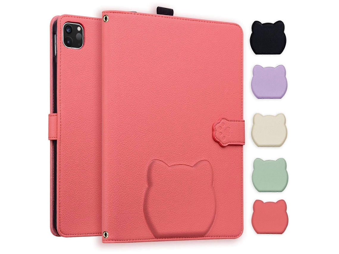 Capa de couro com estampa de gato e lichia Webake para tablet inteligente