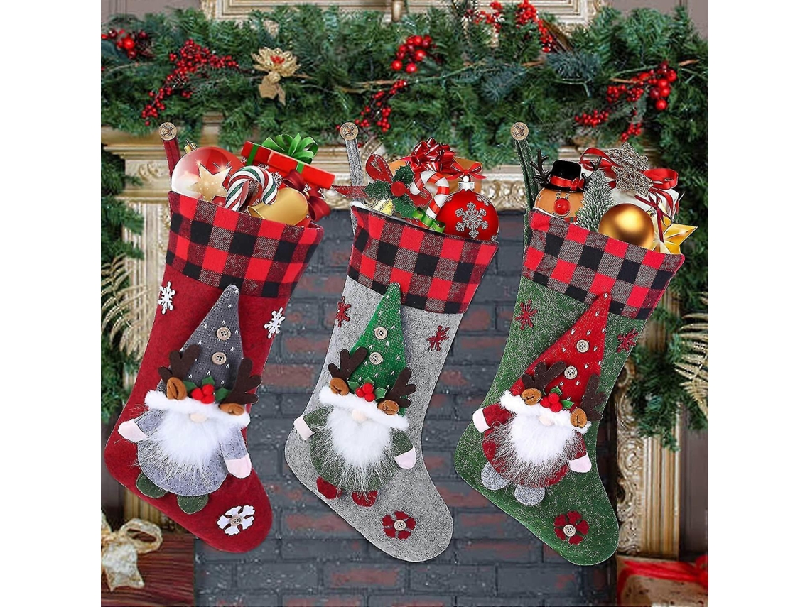 3 Meias De Natal Para Crianças E Adultos, Meias De Natal Grandes E De Pelúcia Olysi Shop