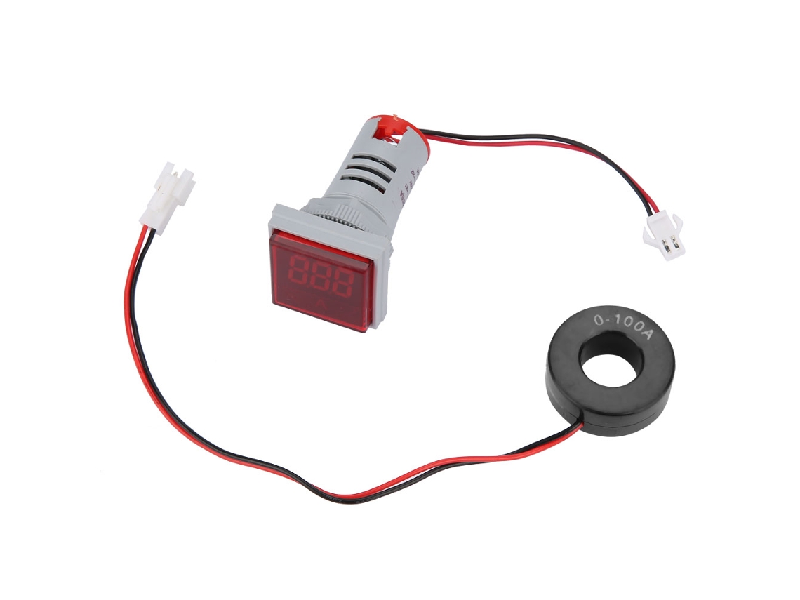 Ampêmetro Digital Ac 0-100a Indicador Led Sinal Luz Vermelha Medidor De Corrente Quadrado