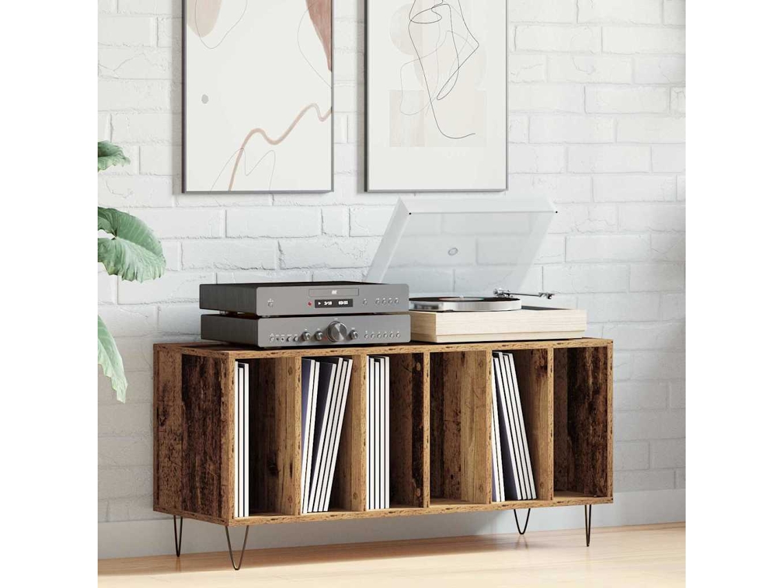 Vidaxl Armário Para Discos De Vinil Madeira Antiga 100 X 38 X 48 Cm