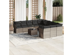 Vidaxl 12 Pcs Conj. Sofás Jardim Com Almofadões Vime Pe Cinzento-claro