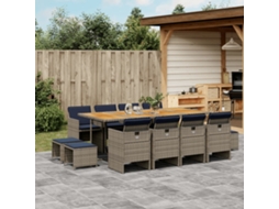 Vidaxl Conjunto De Jantar Para Jardim Com 13 Peças E Almofadas Em Rattan Sintético Cinza