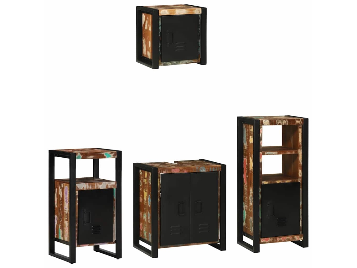 Vidaxl Conjunto De Móveis Para Banheiro 4 Unid. Multicolorido E Preto