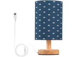 Abajur De Cabeceira Com Estampa Bolinhas, Portas De Carregaje USB C, Luminária De Mesa Cabeceira, Luminária De