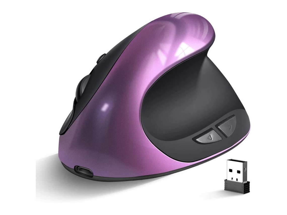 2026 rato Sem Fio Ergonômico Recarregável Vertical Direito 800/1200/1600 Dpi Notebook Roxo