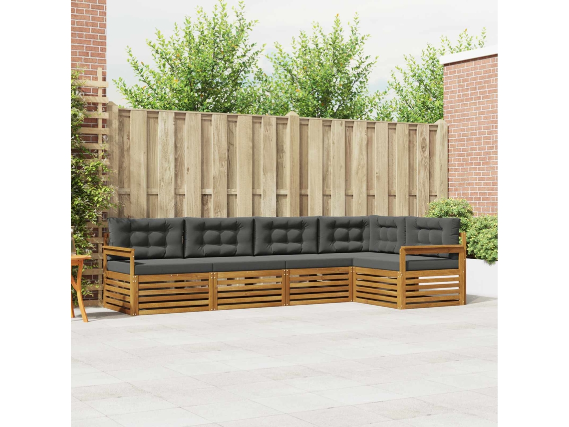 Vidaxl Conjunto De Sofás Para Exterior 5 Unid. Natural E Antracite