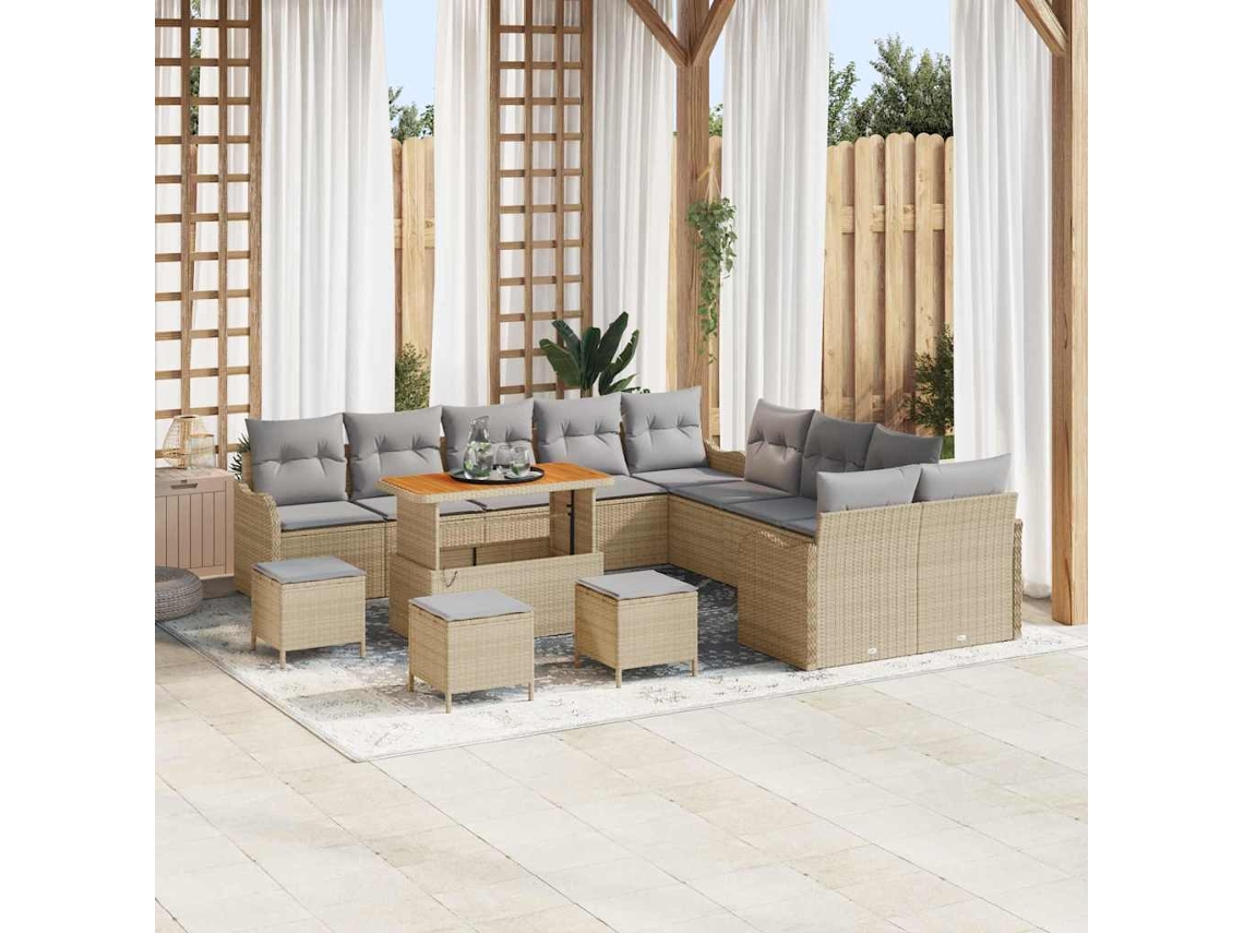 Vidaxl Conjunto De Sofá De Jardim 14 Unid. Bege Vime Pe
