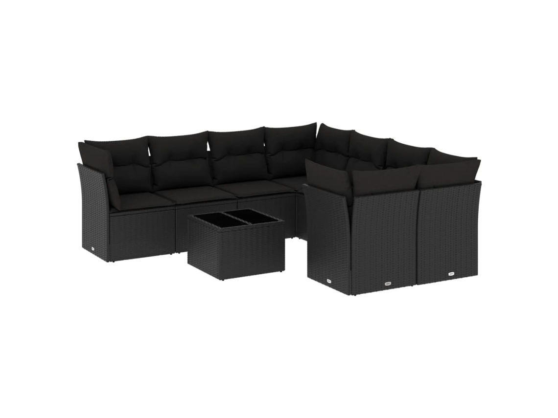 Conjunto de 9 sofás de jardim com almofadões Vime Pe Preto MAISON EXCLUSIVE (9 peças)