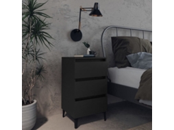 Vidaxl Mesa De Cabeceira C/ Pernas De Metal 40x35x69 Cm Preto
