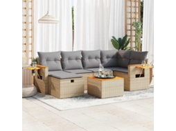 Vidaxl 7 Pcs Conjunto De Sofás P/ Jardim Com Almofadões Vime Pe Bege