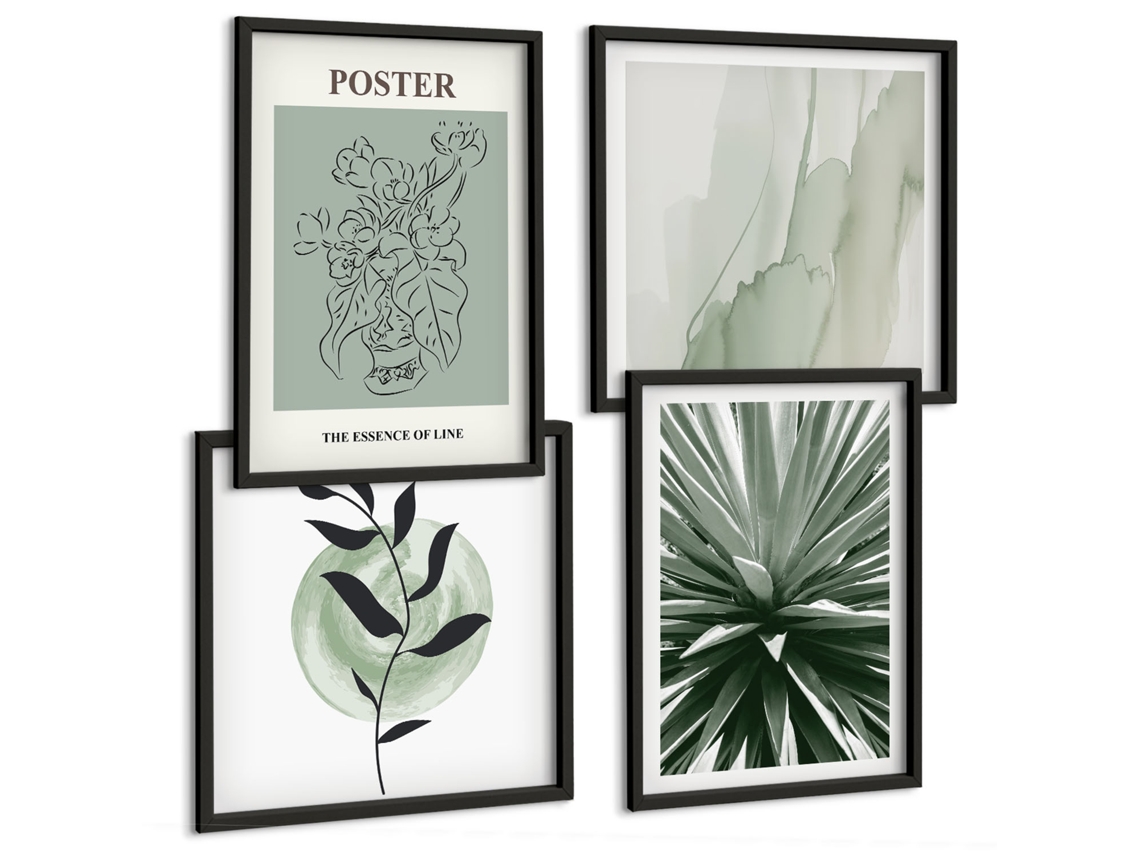Composição De Quadros Inspirações Vegetais Natureza Espelharte (4 Peças)