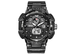 Smartwatch Masculino Smael Fashion 50M À Prova D'Água Ponteiro Luminoso Multifuncional de Pulso Digital de Quartzo Preto