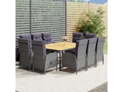 Conjunto De 11 Peças De Jantar Para Jardim Vime Pe Cinzento Dkd Home Decor