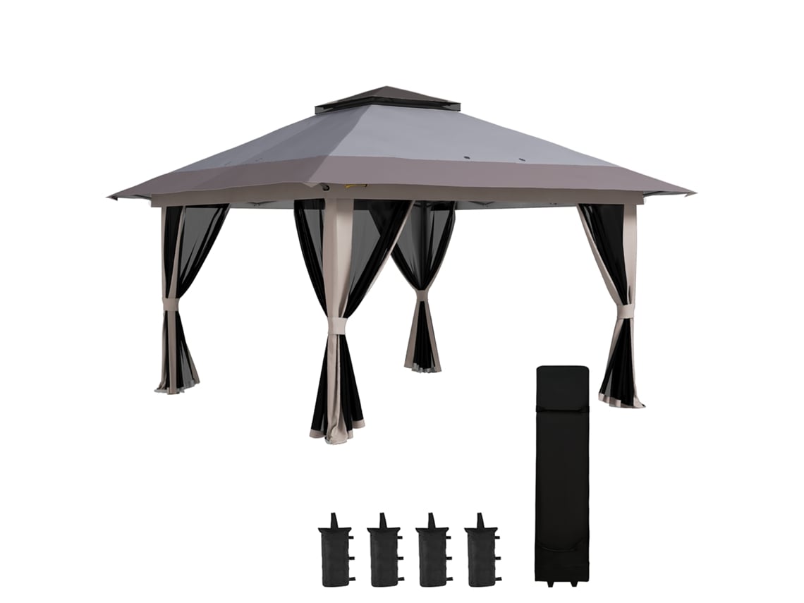 Tenda NOVAVEST COM Dobrável, UPF 50+, Telhado Duplo, Redes Mosquiteiras, 4x4x2,8 m, Cinzento Claro