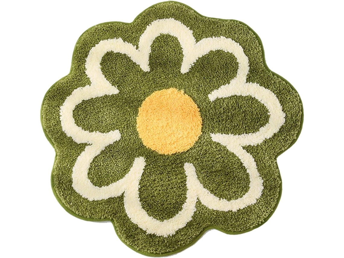 Tapete Flor - Redondo Formato Flor - Macio E Absorvente - Para Quarto, Sala - 60 Cm (verde)