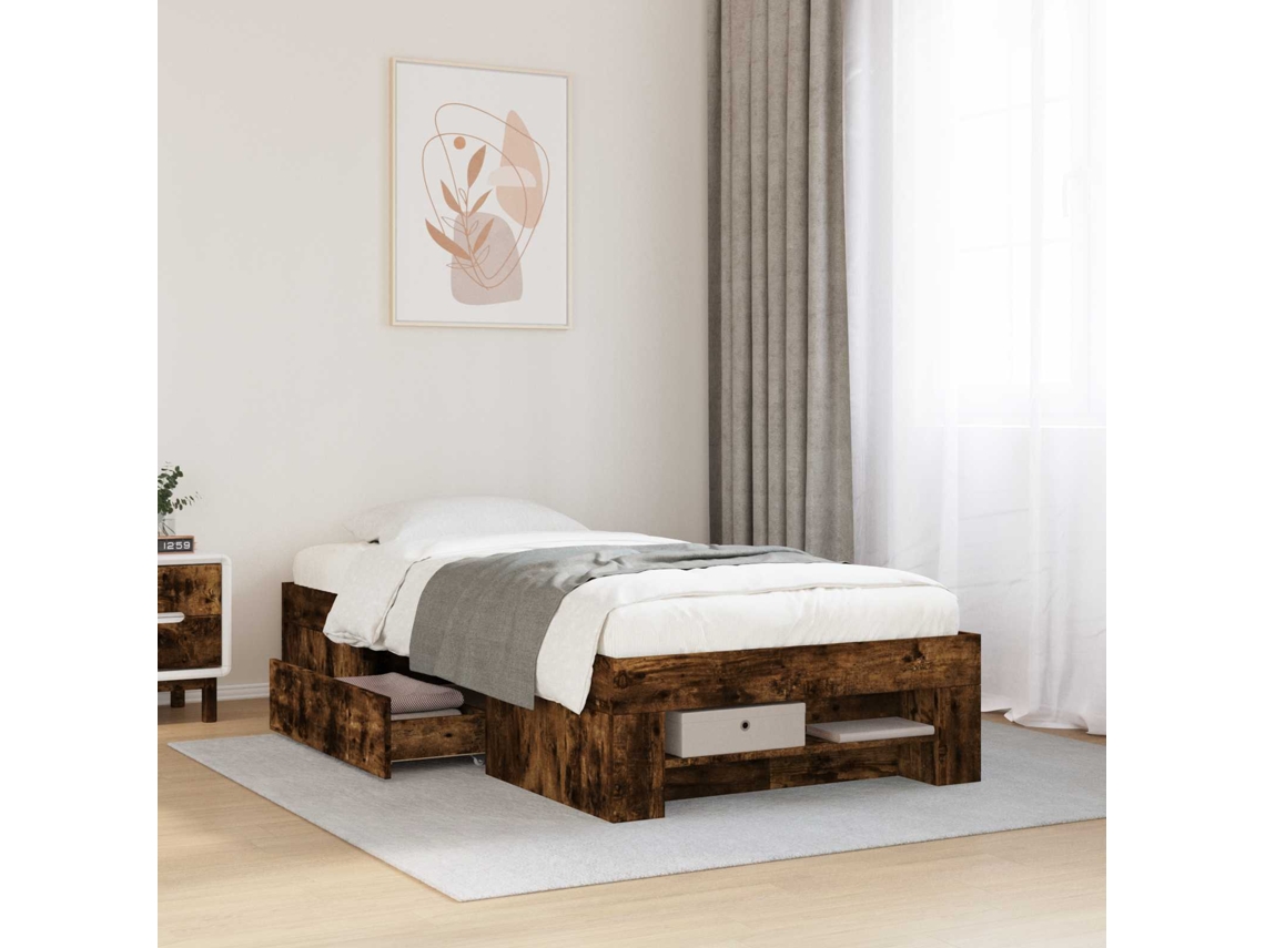 Vidaxl Estrutura De Cama Com Armazenamento Carvalho Fumado 80 X 200 Cm