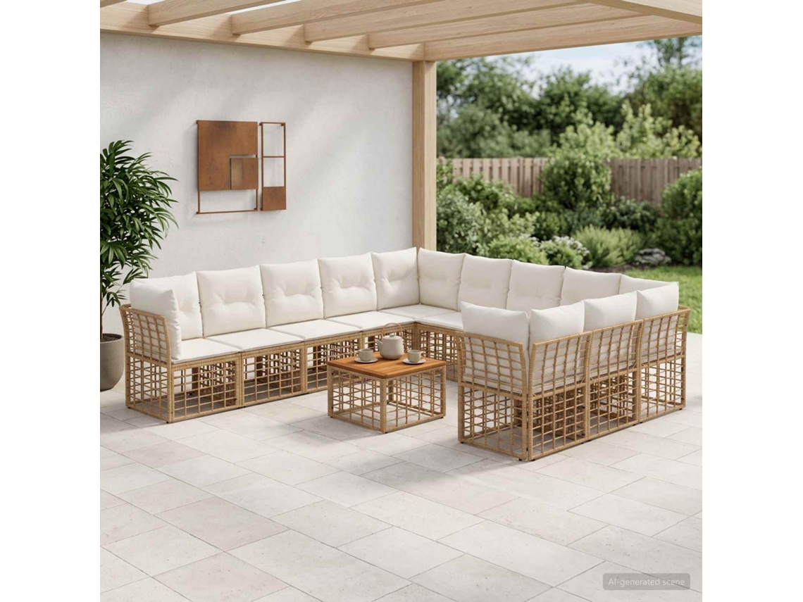 Vidaxl Conjunto De Sofás Para Exterior 12 Pcs Natural E Branco Creme