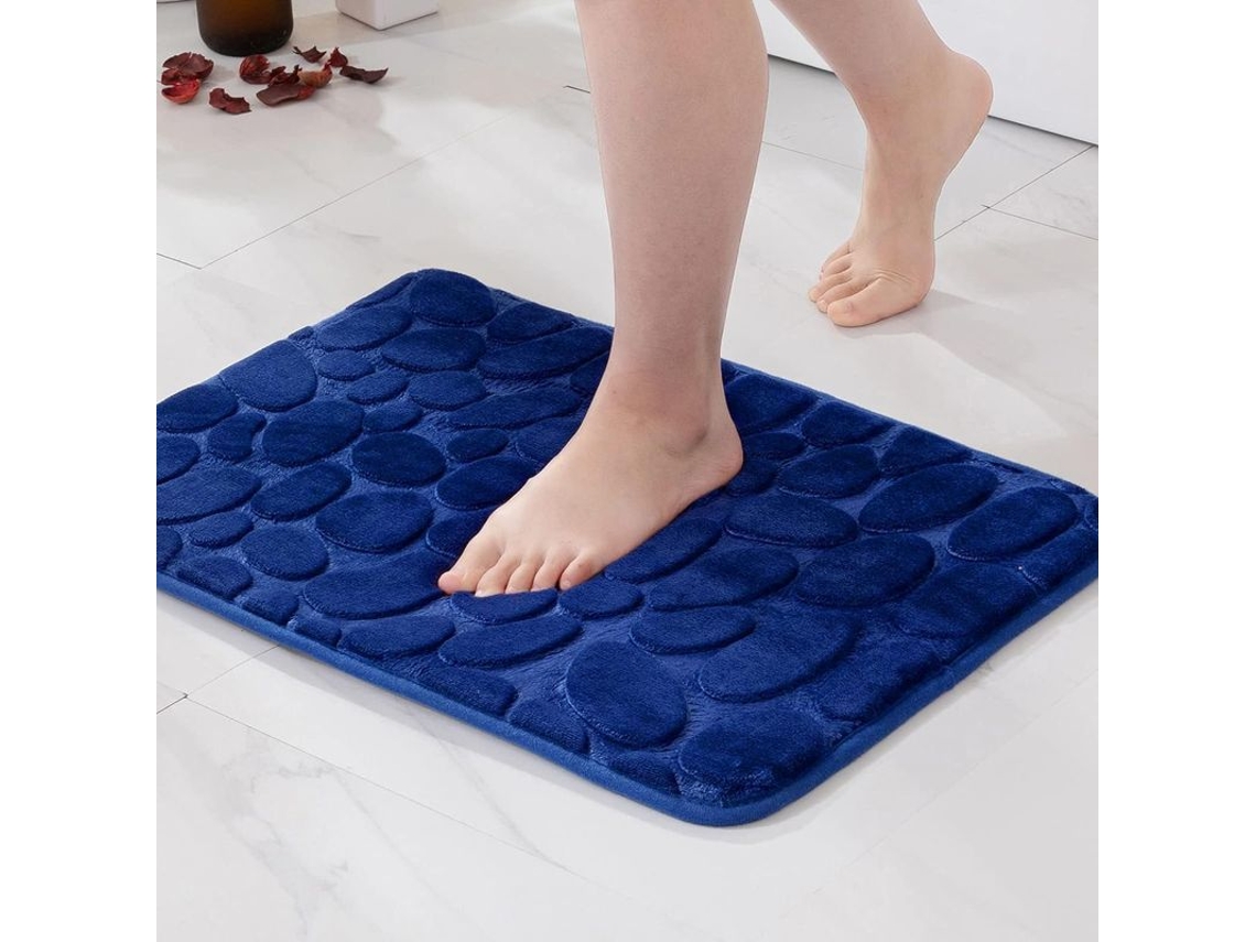 2026 tapete de Entrada Baño Espuma de Memoria Hidrofílica Diseño Piedras Fibra Ultra Fina Antideslizante Suave 50x80cm Azul Oscuro 50x80cm