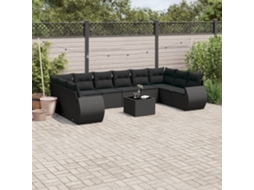 Vidaxl 11 Pcs Conjunto Sofás De Jardim C/ Almofadões Vime Pe Preto