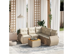 Vidaxl 6 Pcs Conjunto De Sofás P/ Jardim Com Almofadões Vime Pe Bege