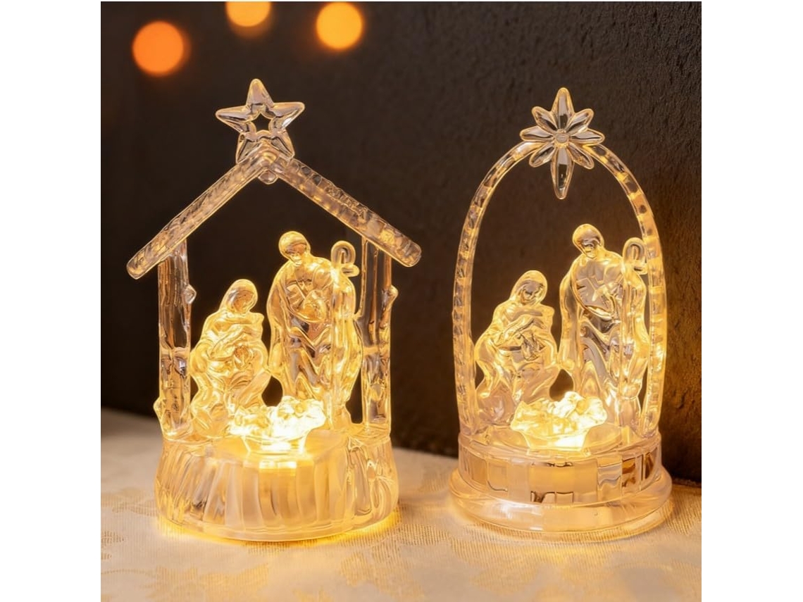 Decoração De - Creche De Acrílico Com Luzes Led, Estatuetas Éclairées, 2 Peças,