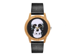 Relógio de quartzo com pulseira de malha de silicone, estampa de esqueleto humano para meninos e meninas (preto)
