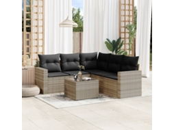 Vidaxl 6 Pcs Conj. Sofás Jardim Com Almofadões Vime Pe Cinzento-claro