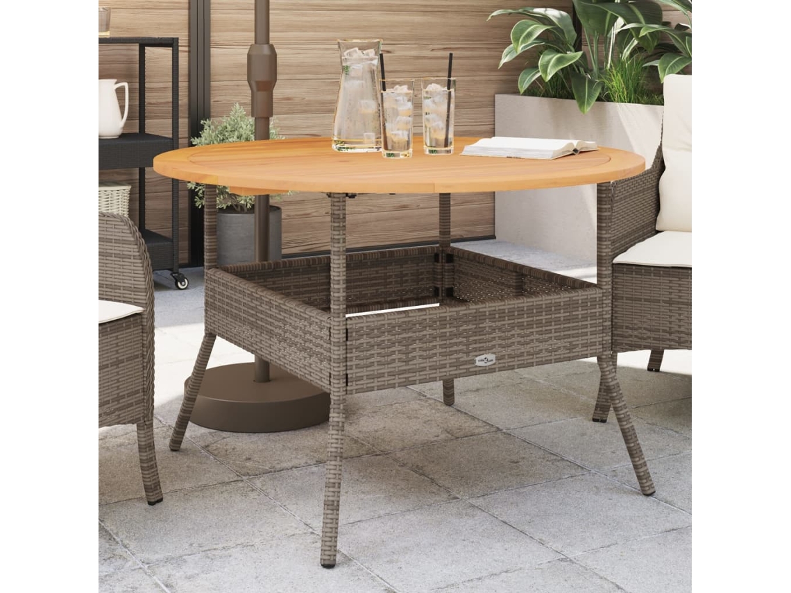Vidaxl Mesa De Jardim Com Tampo De Acácia Ø110x71 Cm Vime Pe Cinza