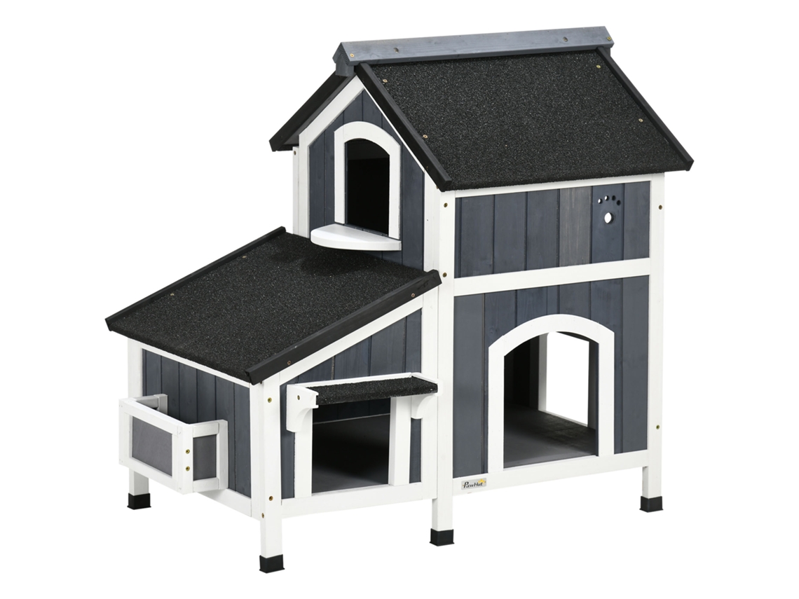 Casinha Madeira Gatos 2 Níveis 96x65x85,5cm Cinza