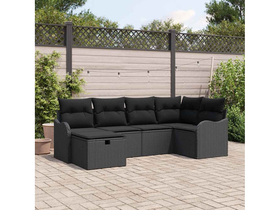 Vidaxl Conjunto De Sofá De Jardim 6 Unid. 6-número De Lugares Preto