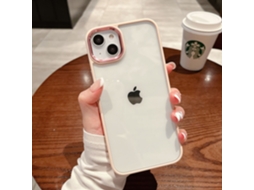 Capa Para Iphone 17 Pro Rosa E Laranja Transparente, Rígida, Com Proteção Dourada, Anel De Lente De Metal E Resistente A Impactos.