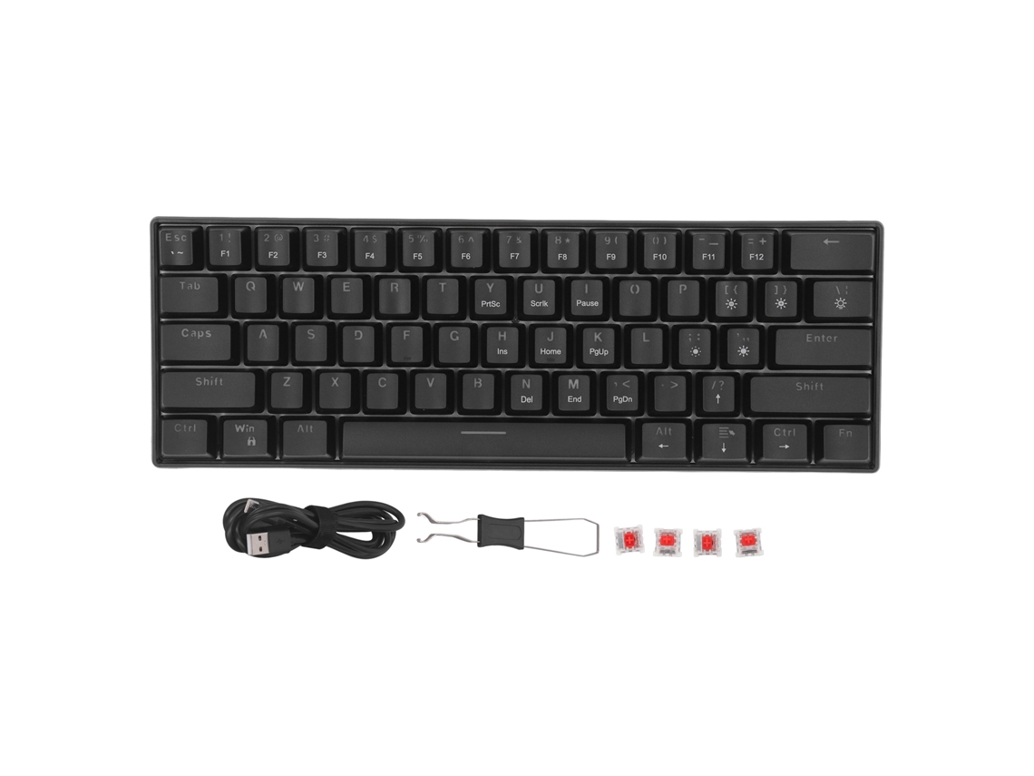 Lurelia Teclado Usb, Com Fio, 61 Teclas, Mecânico, Led, Gaming, Compacto, Retro
