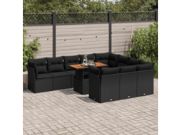 Vidaxl 11 Pcs Conjunto Sofás De Jardim C/ Almofadões Vime Pe Preto