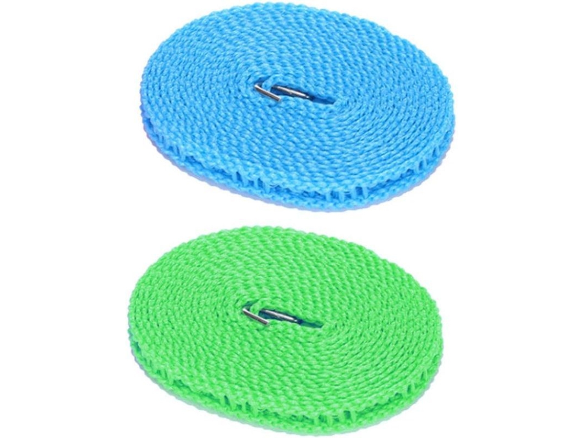 Linha de Secagem Anti vento Linjou, Nylon, 5m, Portátil, Azul/Verde S/MARCA