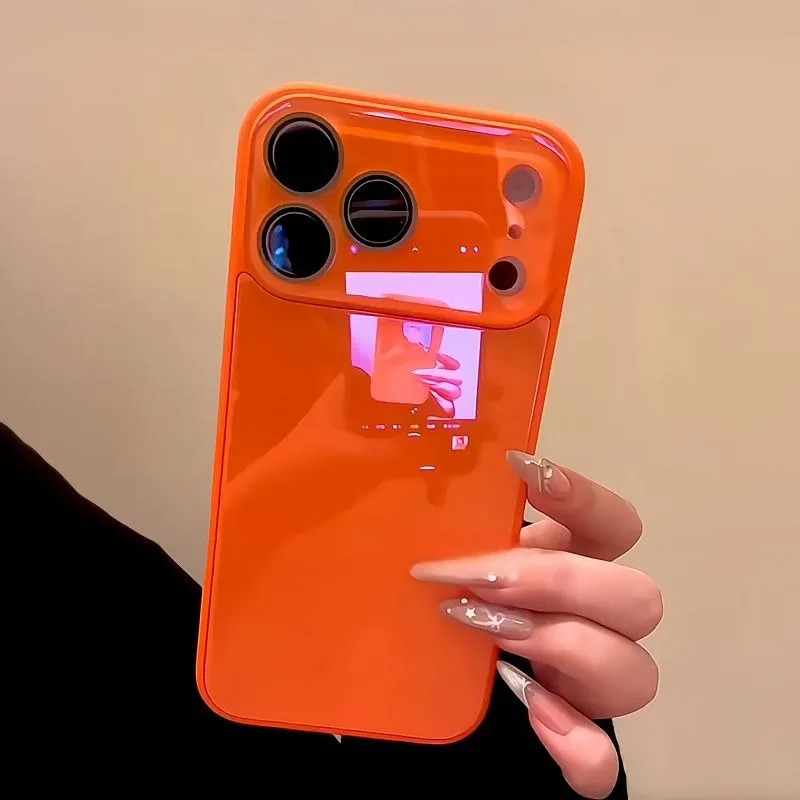 Capa Protetora Para Câmera Do Iphone 15 Pro Max (laranja), Com Parte Traseira Rígida E Resistente A Impactos Em Vidro Temperado.