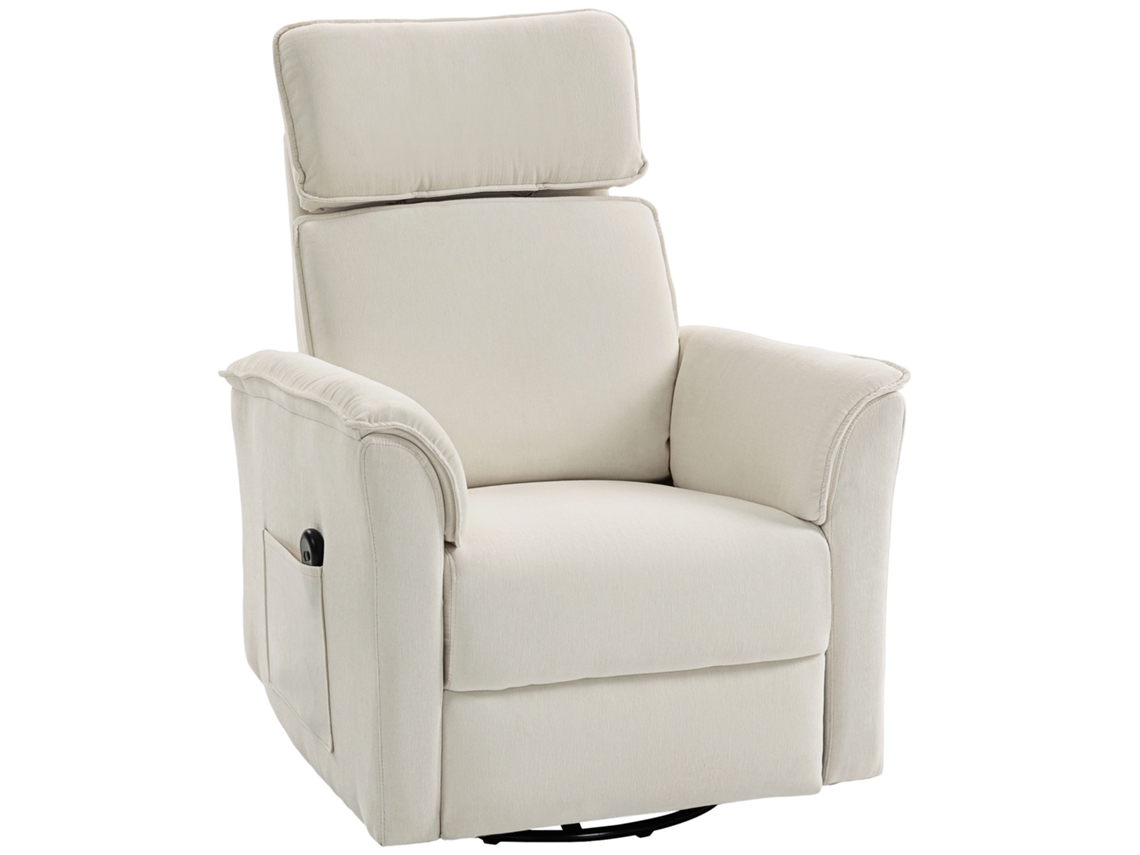 Poltrona Elétrica Reclinável para Sala de Estar, com Função de Inclinação, Encosto e Apoio de Cabeça Ajustáveis, na Cor Branco creme. SINI TECH STORE