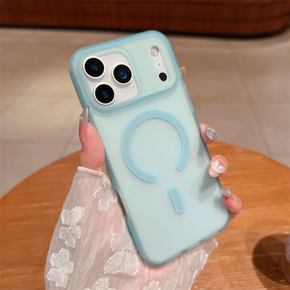 Capa Para Iphone 17, Azul, Fosca E Transparente Com Carregamento Sem Fio Magsafe Para Iphone
