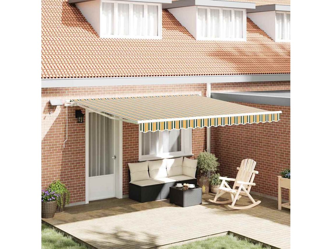 Vidaxl Toldo Retrátil Verde E Amarelo 400 × 300 Cm Tecido E Alumínio