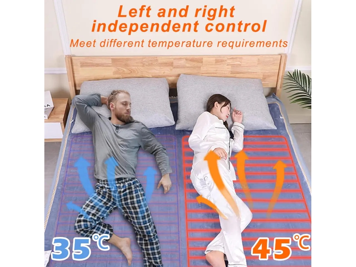Manta Electrica Con Doble Control Inteligente, 180 X 200 Cm, Almohadilla Térmica De Franela Para Camas,9 Niveles De Temperatura, Azul Nuevonuevo Novo