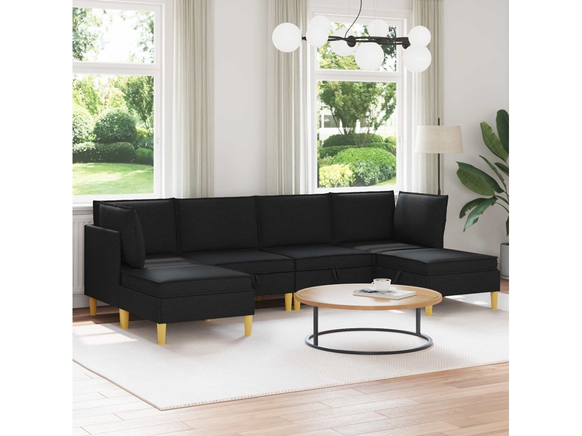 Vidaxl Conjunto De Sofá Modular Com Armazenamento 6 Unid. Preto Tecido