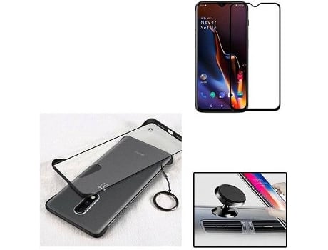 Kit Capa, Película de Vidro Temperado 5D e Suporte Magnético Auto OnePlus PHONOCARE Naked Transparente