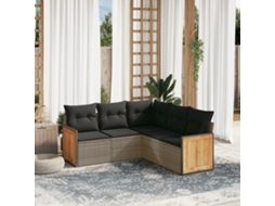Vidaxl 5 Pcs Conjunto Sofás De Jardim C/ Almofadões Vime Pe Cinzento