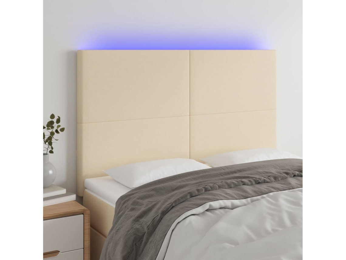 Vidaxl Cabeceira Cama C/ Led Tecido 144x5x118/128 Cm Crème