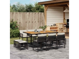 Vidaxl 11 Pcs Conjunto De Jantar P/ Jardim C/ Almofadões Vime Pe Preto