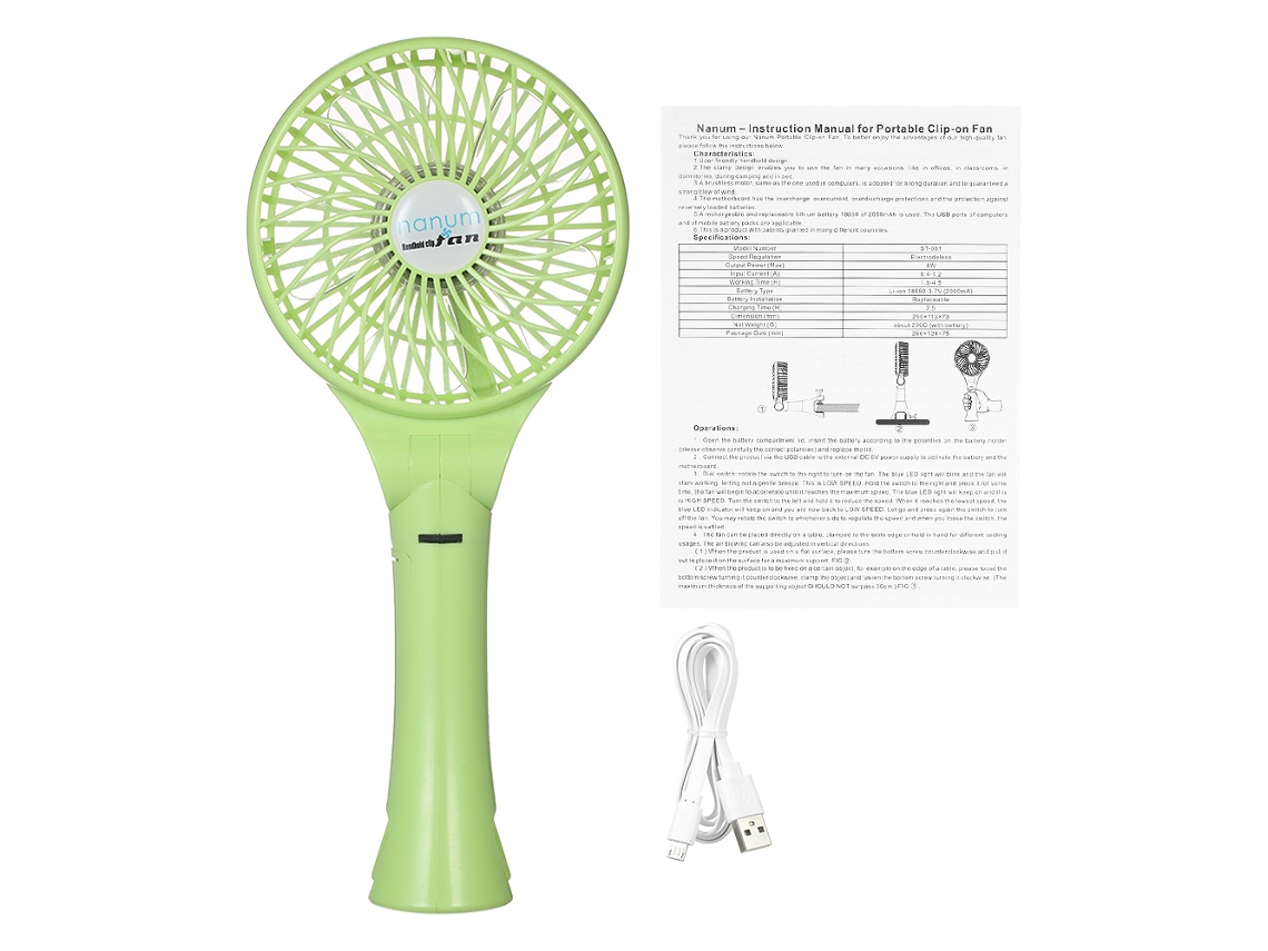 Ventilador Portátil USB com clip S/MARCA, ajustável para carrinho, mesa e verde