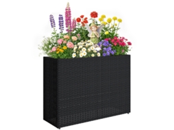 Vaso elevado de resina trançada, suporte de flores, bandeja removível, pés ajustáveis, preto S/MARCA